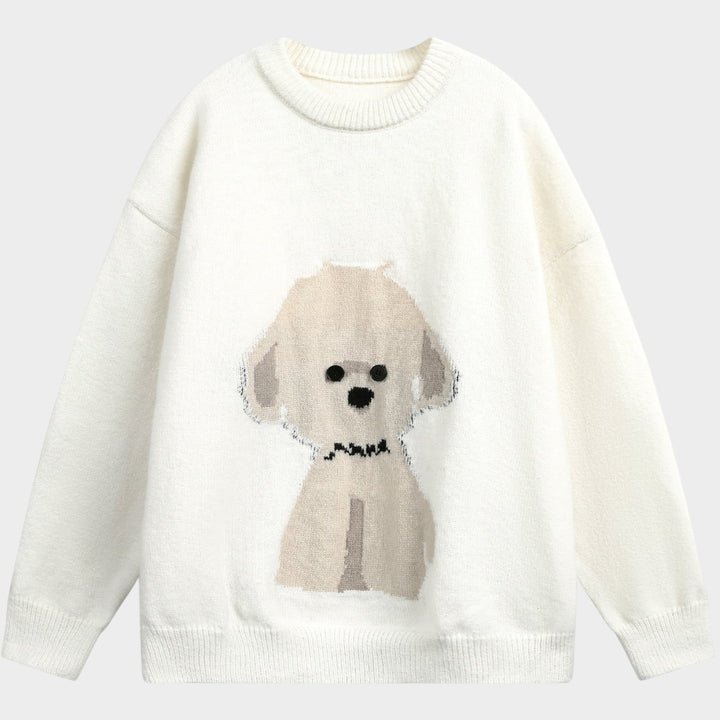 Women’s Knit Sweater Dog Graphic Oversized Crew Neck