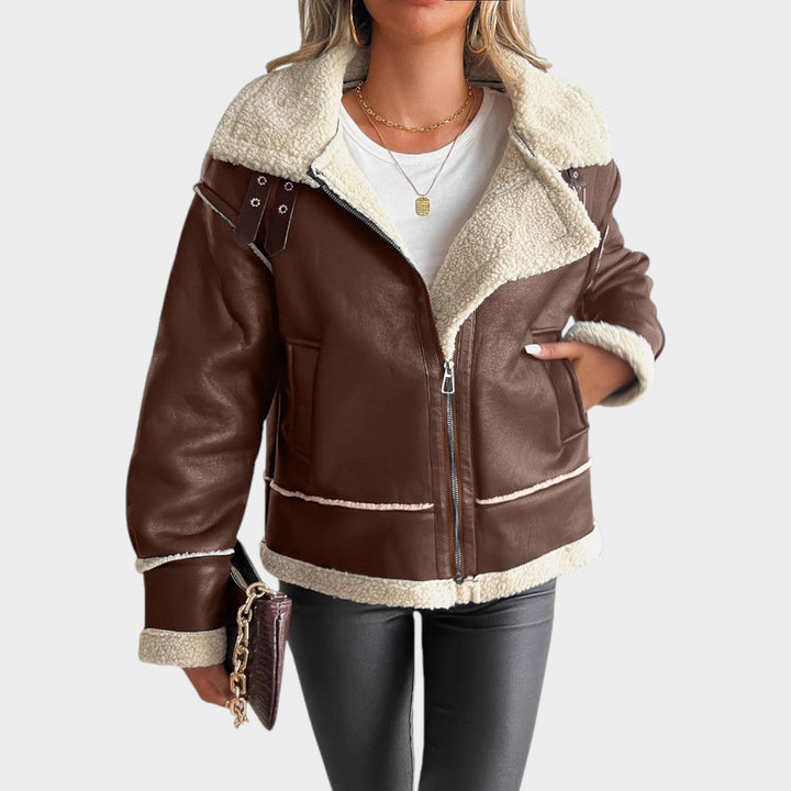 Women’s Leather Jacket Fleece Teddy Lined Zip Front