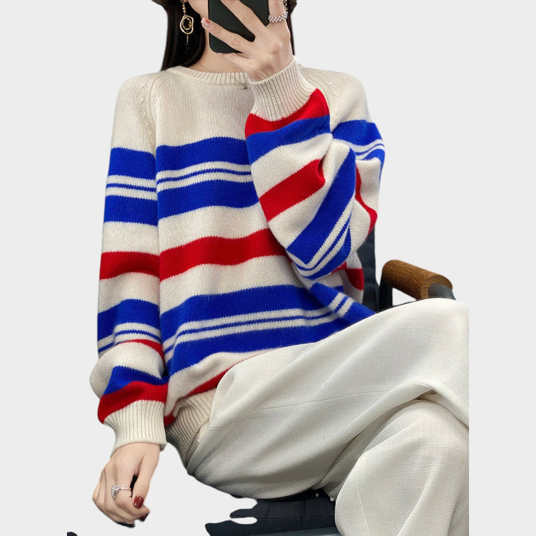 Women’s Striped Sweater Knit Crew Neck Oversized Fit