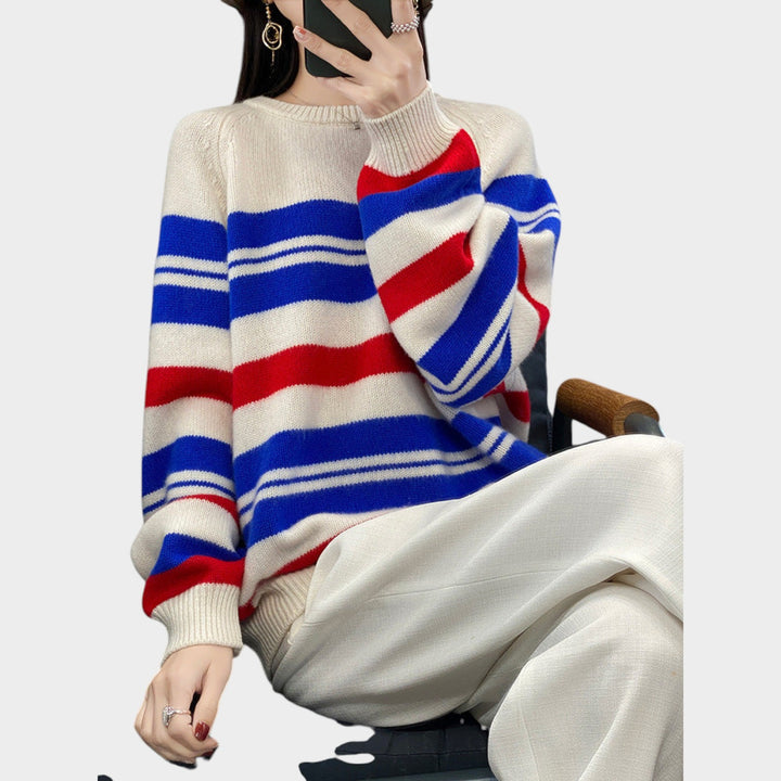 Women’s Striped Sweater Knit Crew Neck Oversized Fit