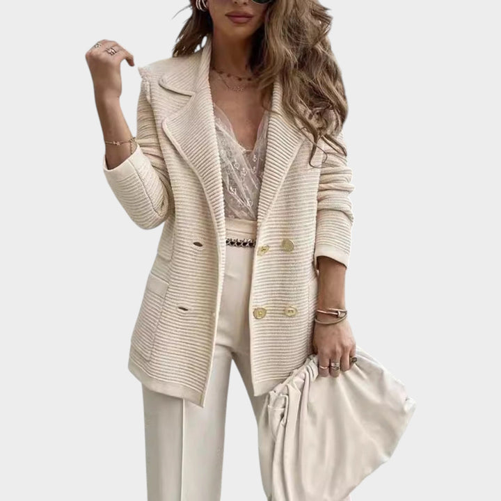 Women’s Blazer Knit Double Breasted Lapel Collar