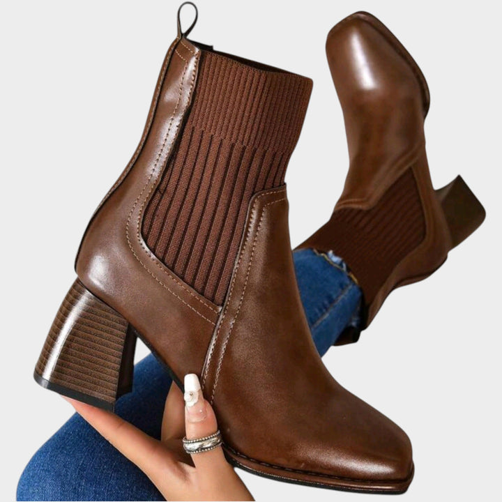 Women’s Ankle Boots Knit Slip On Shaft Block Heel