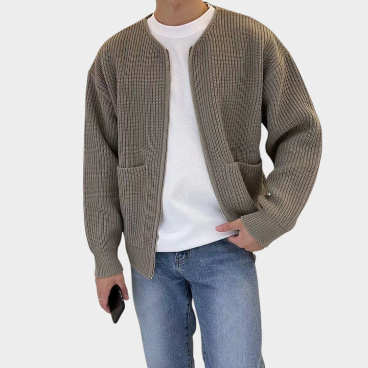 Stand Collar Full-Zip Knit | Cardigan