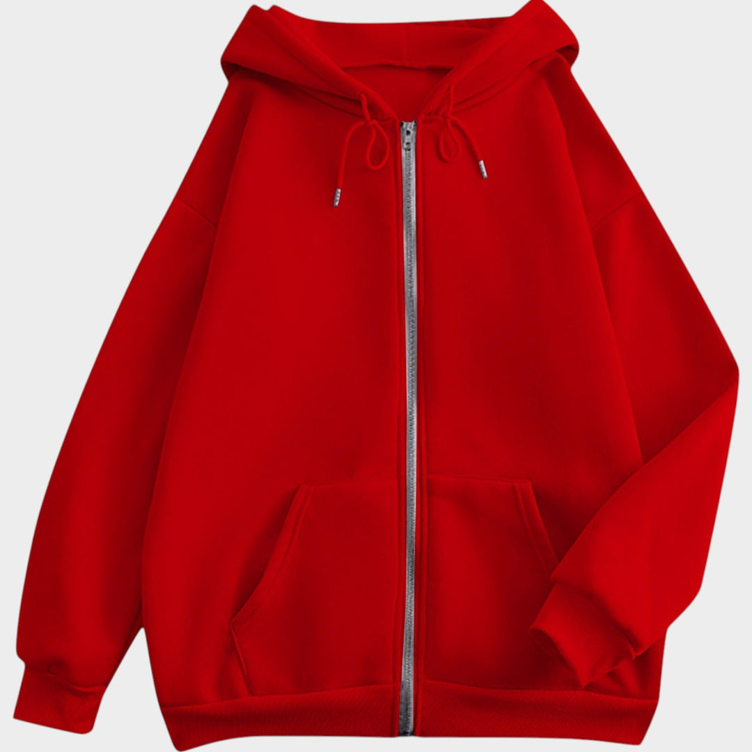 Women’s Zip Up Hoodie Jacket Loose Fit Ribbed Cuffs