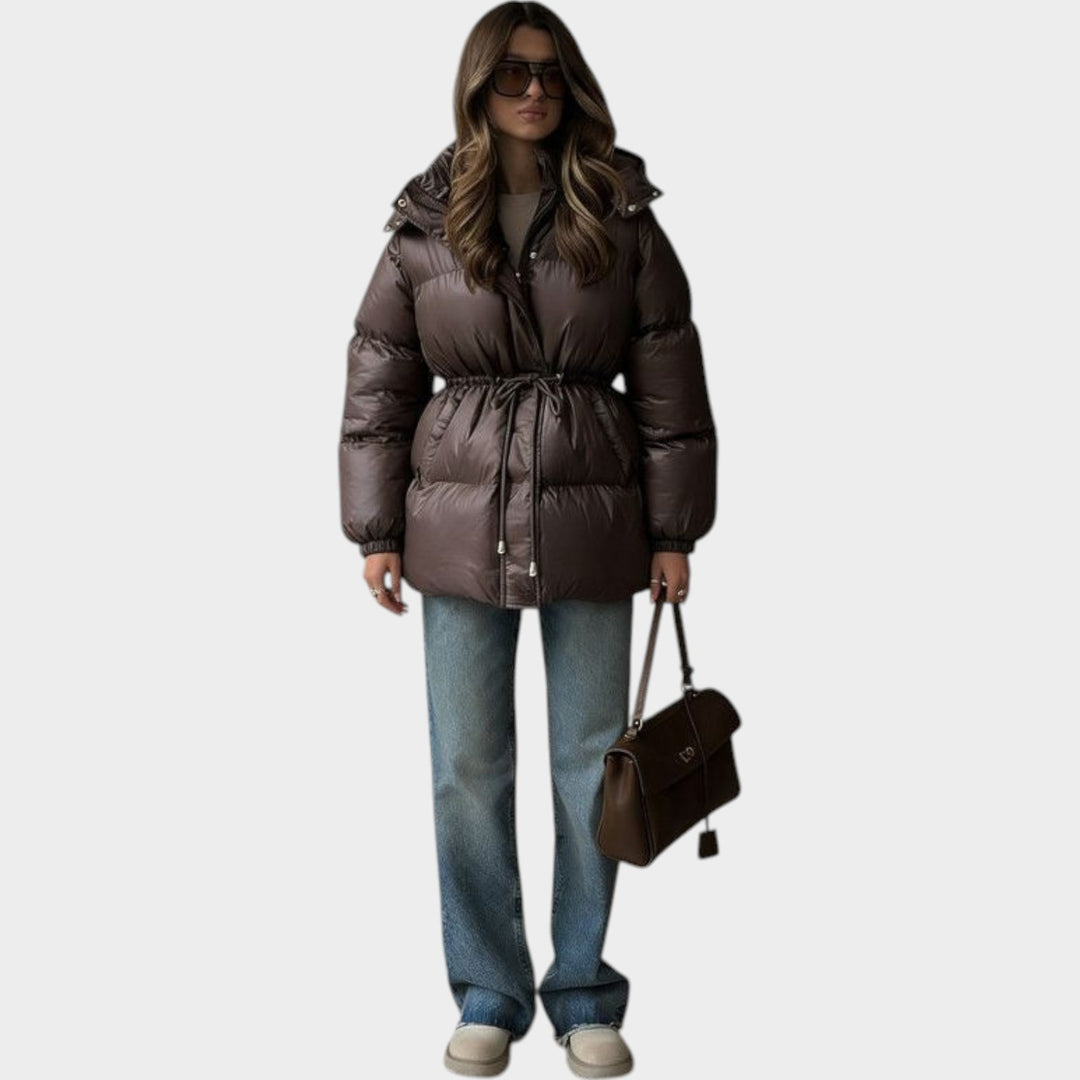 Women’s Puffer Jacket Adjustable Drawstring Waist Hooded
