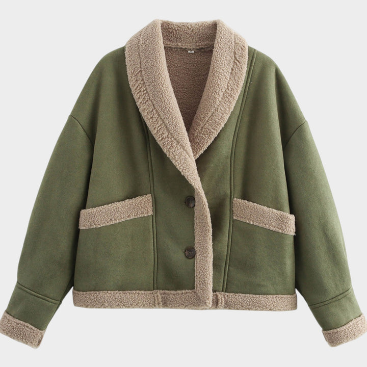Women’s Sherpa Jacket Casual Suede Button Front