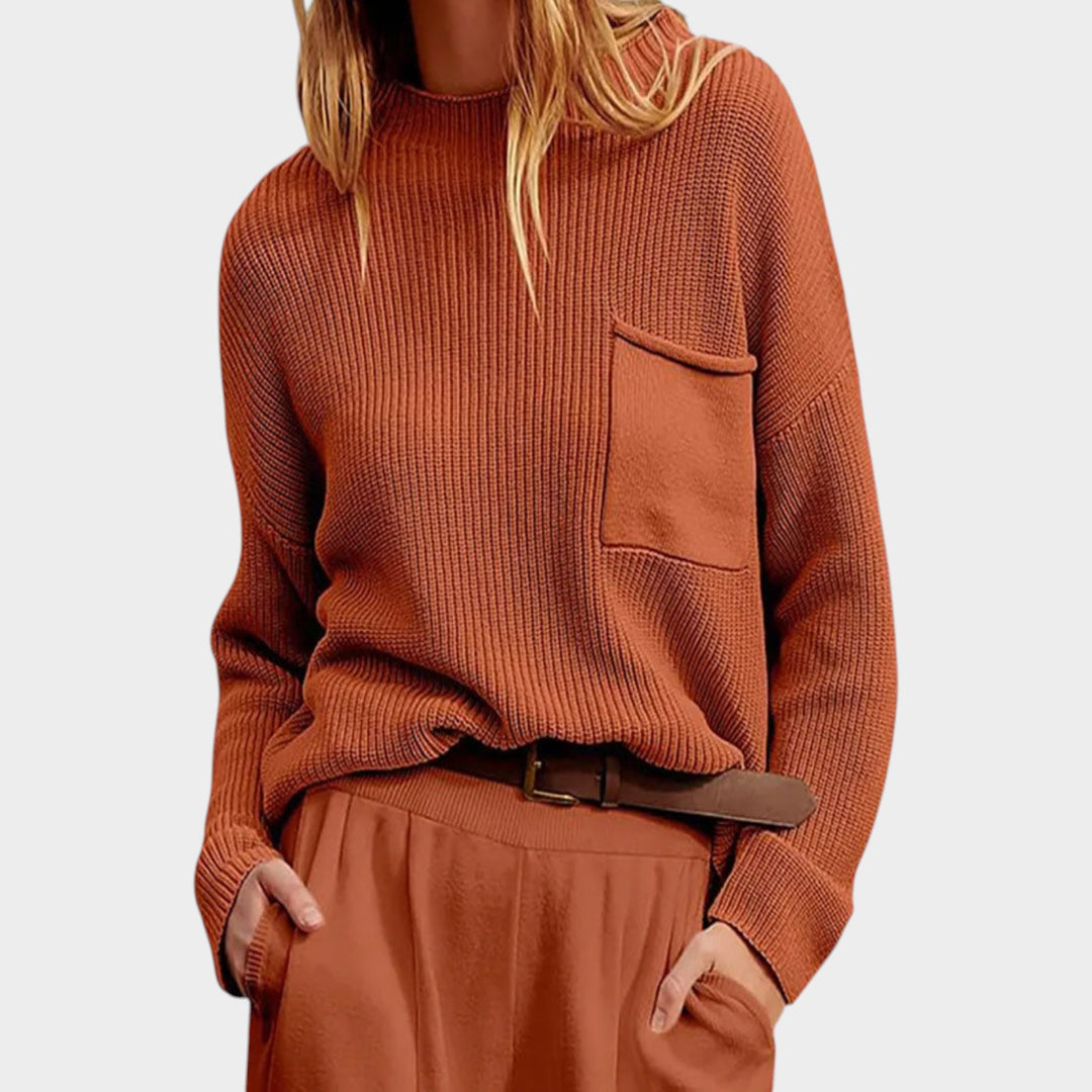Women’s Crew Neck Sweater Pocket Detail Casual Fit
