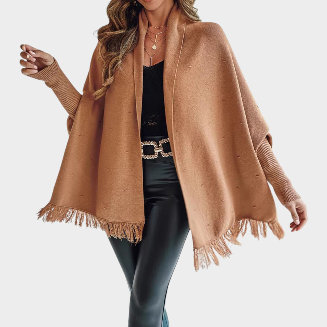 Women’s Poncho Fringe Trim Relaxed Fit
