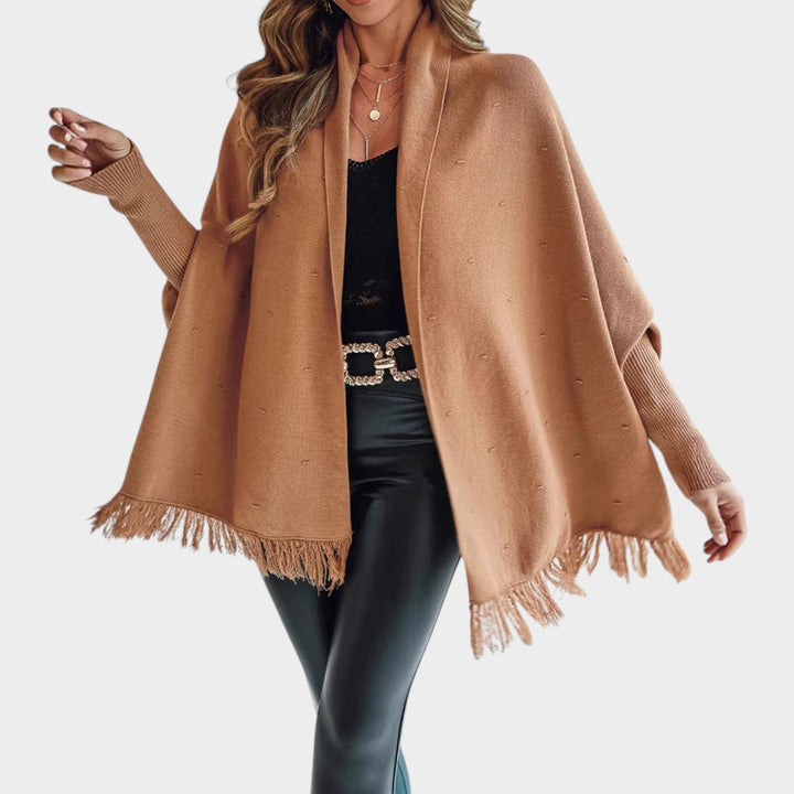 Women’s Poncho Fringe Trim Relaxed Fit