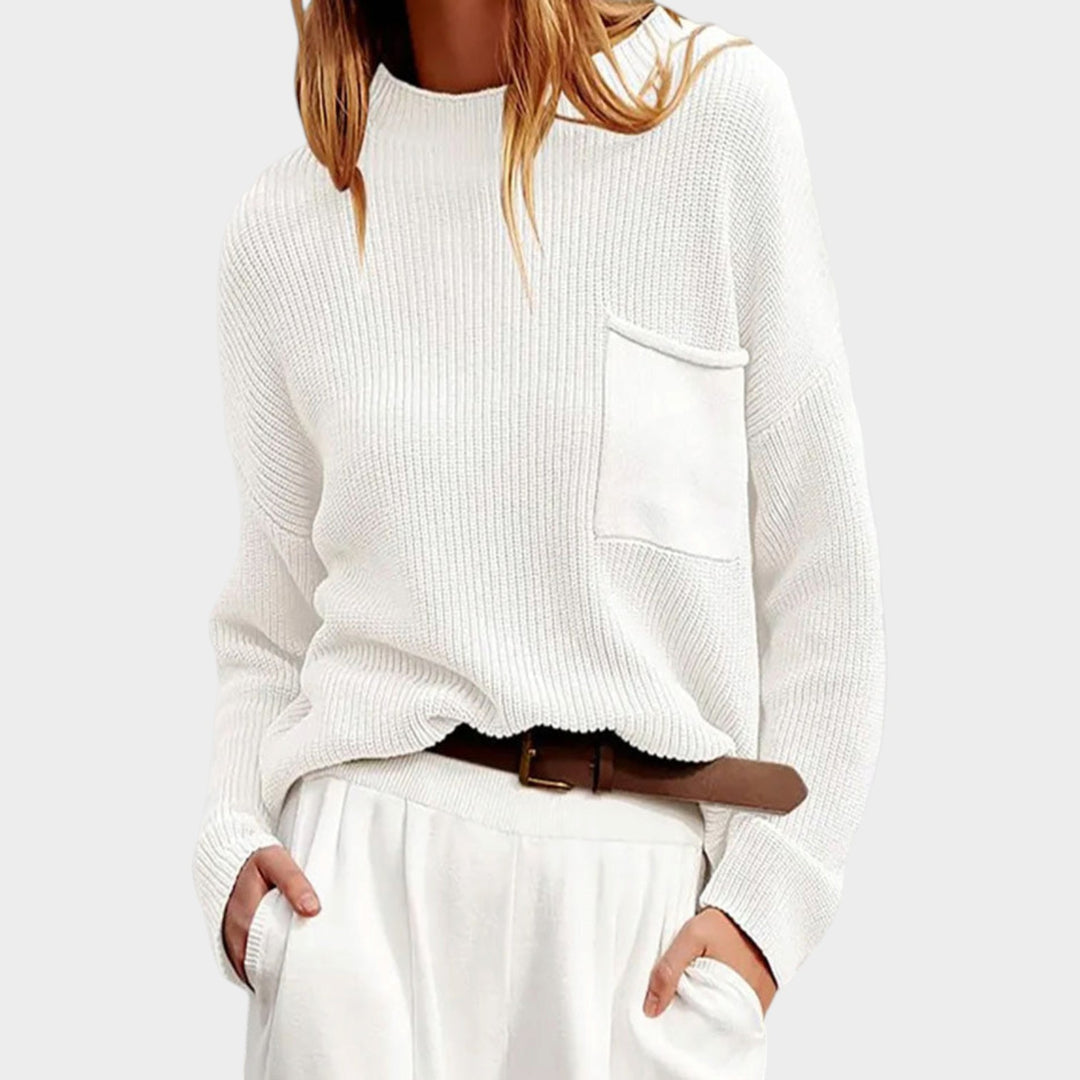 Women’s Crew Neck Sweater Pocket Detail Casual Fit