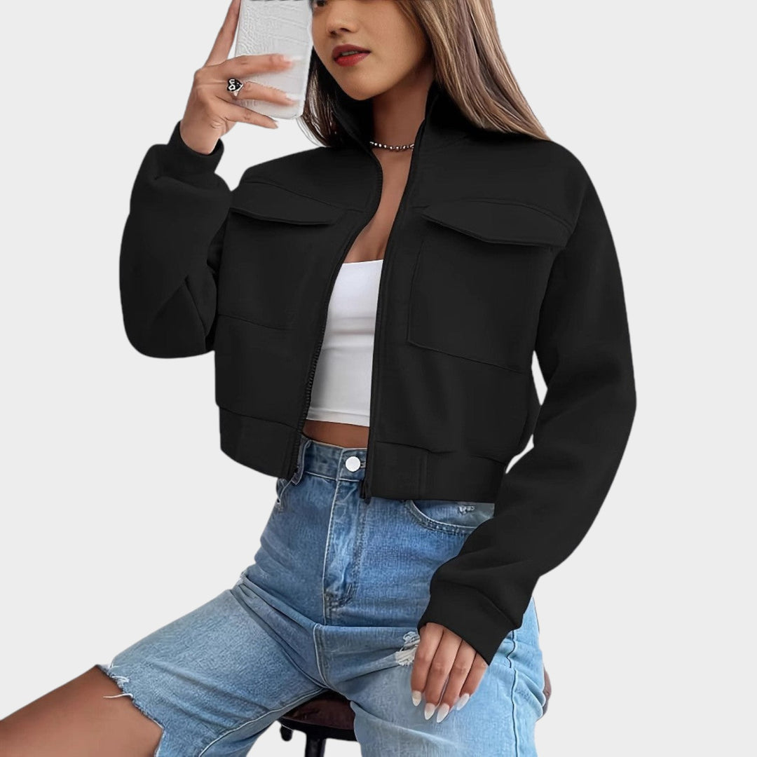 Women’s Jacket Cropped Zip Up Pocket Detail