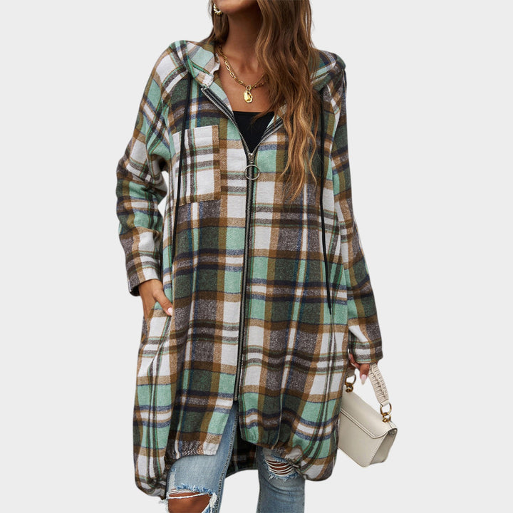 Women’s Plaid Coat Long Hooded Balloon Hem