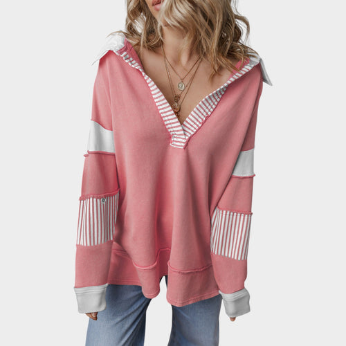 Women’s Striped Sweater Oversized V Neck