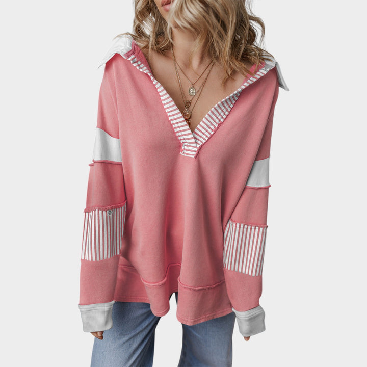 Women’s Knit Sweatshirt V Neck Striped Design