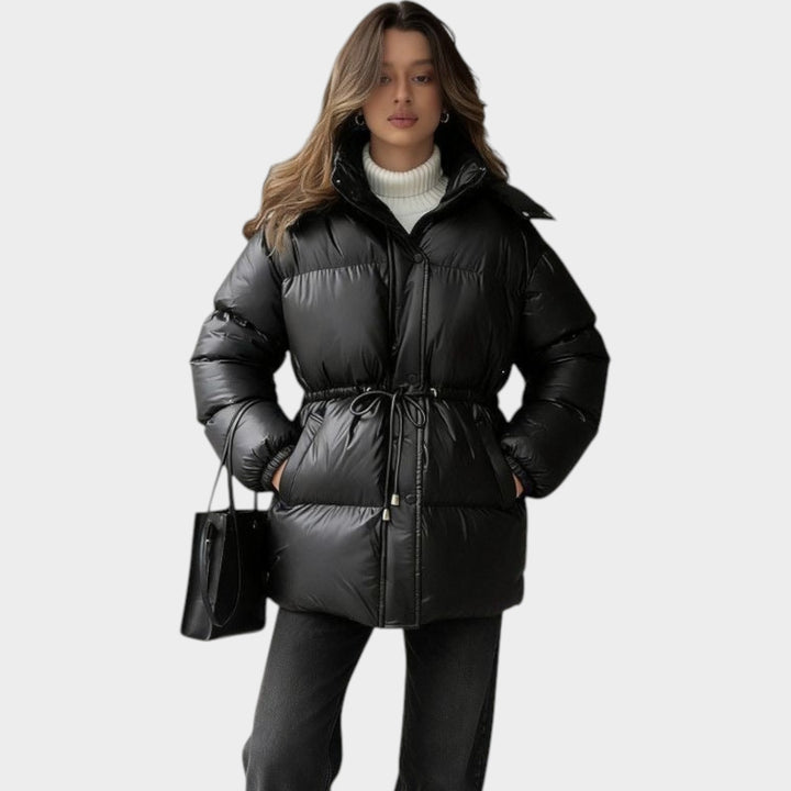 Women’s Puffer Jacket Adjustable Drawstring Waist Hooded