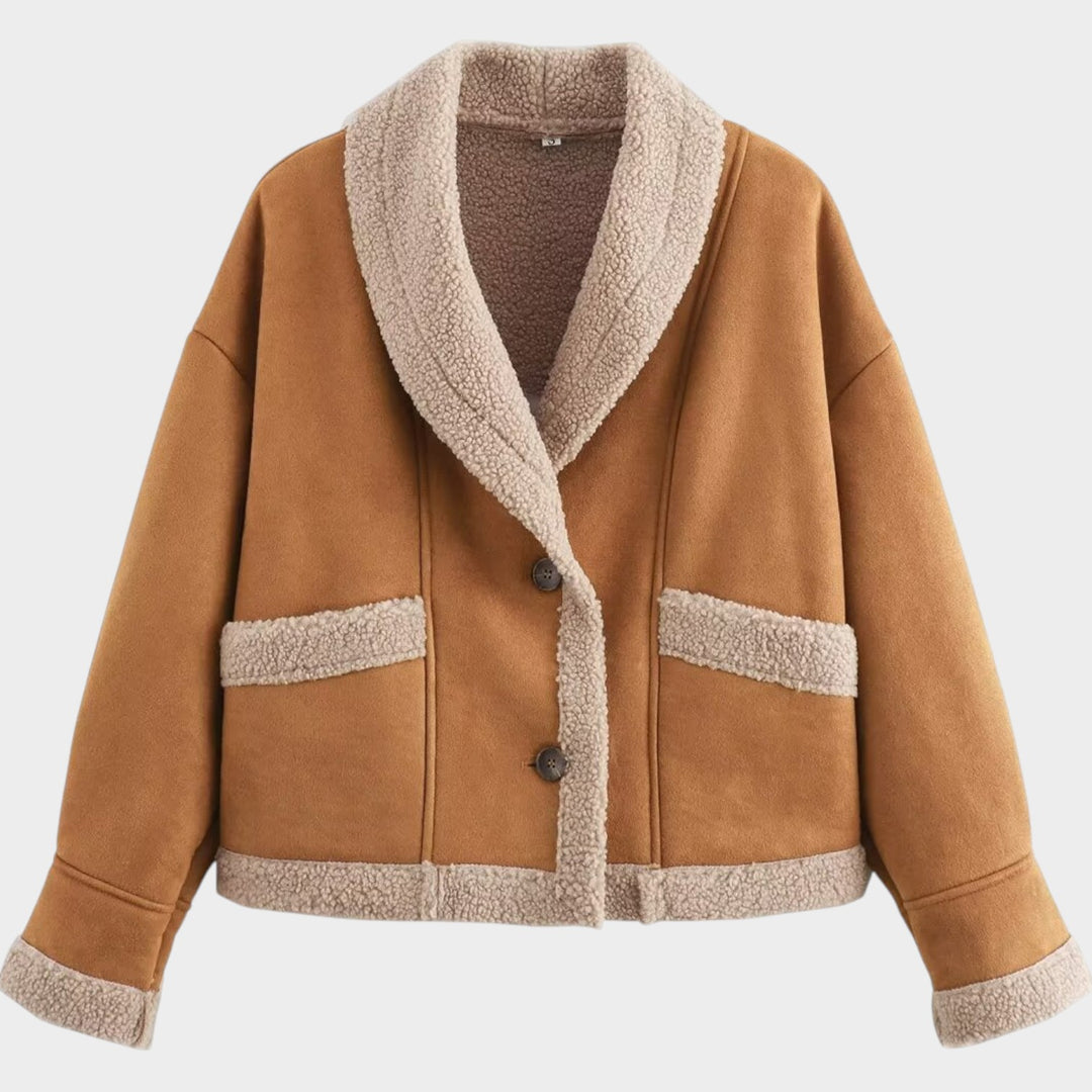 Women’s Sherpa Jacket Casual Suede Button Front