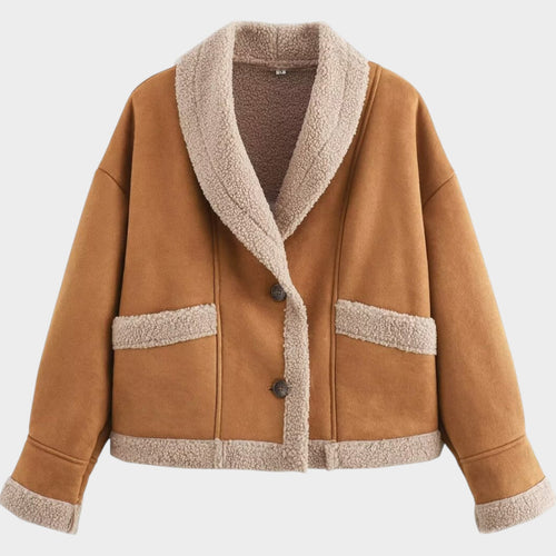 Women’s Sherpa Jacket Casual Suede Button Front