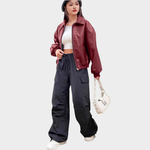 Women’s Bomber Jacket Classic Collar Full Zip Casual Style
