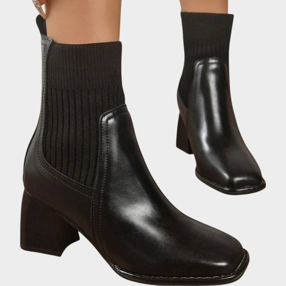 Women’s Ankle Boots Knit Slip On Shaft Block Heel