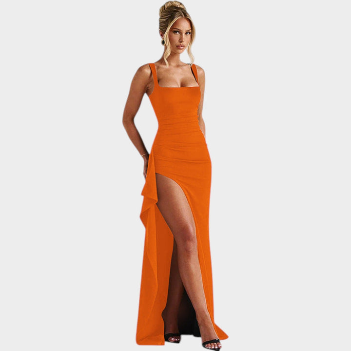 Formal Square Neck Split Maxi Dress