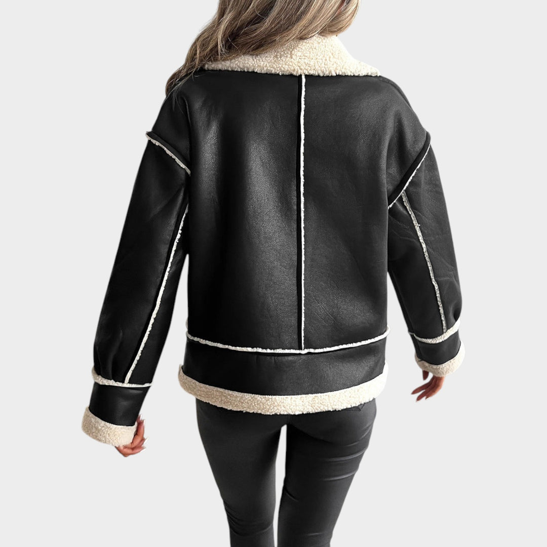 Women’s Leather Jacket Fleece Teddy Lined Zip Front