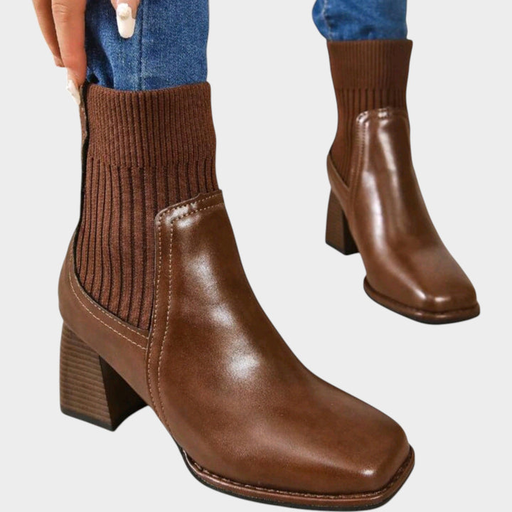 Women’s Ankle Boots Knit Slip On Shaft Block Heel