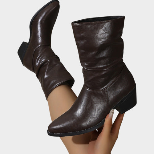 Women’s Slouch Ankle Boots Block Heel Easy Care Material