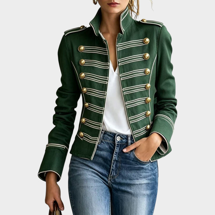 Women’s Denim Jacket Military Style Gold Button Front
