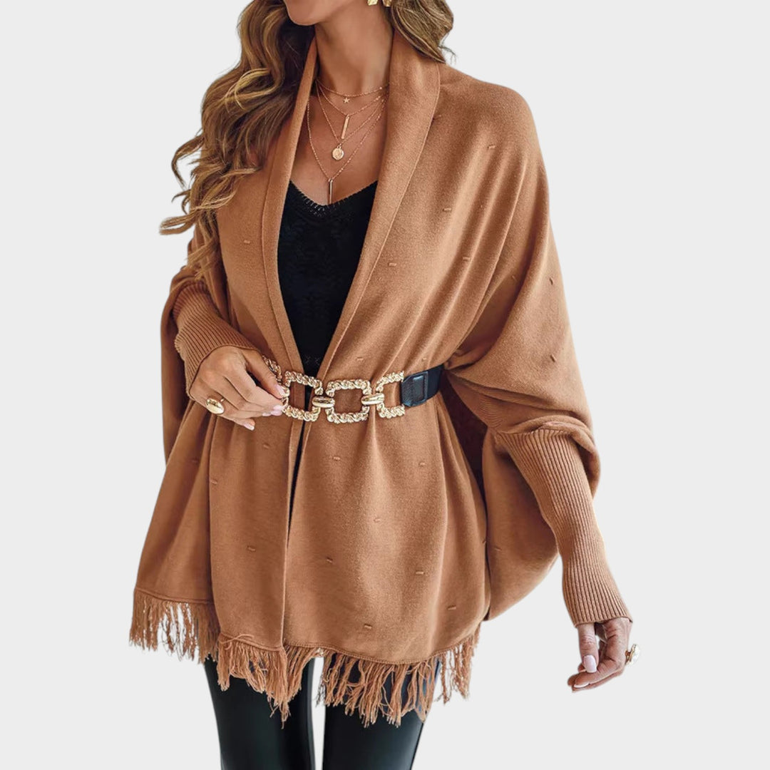 Women’s Poncho Fringe Trim Relaxed Fit