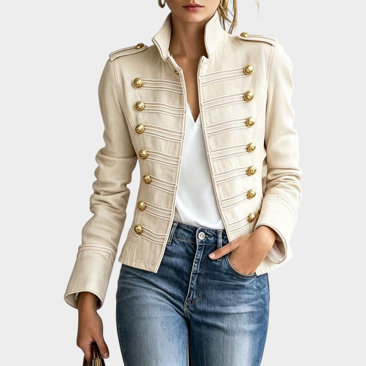 Women’s Denim Jacket Military Style Gold Button Front