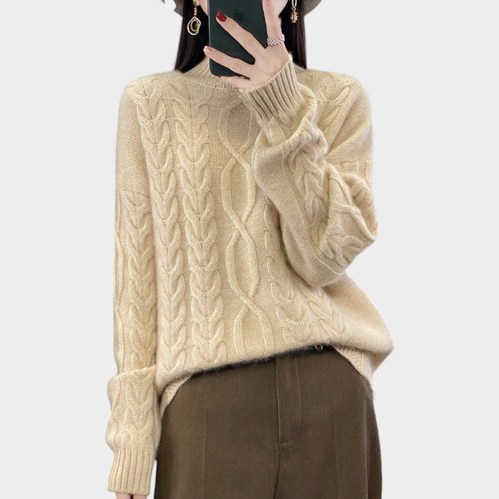 Women’s Cable Knit Sweater Oversized Crew Neck