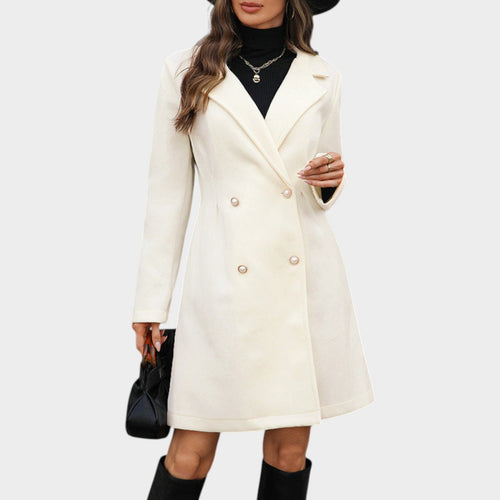 Women's Long Coat Double Breasted Tailored Lapel Collar