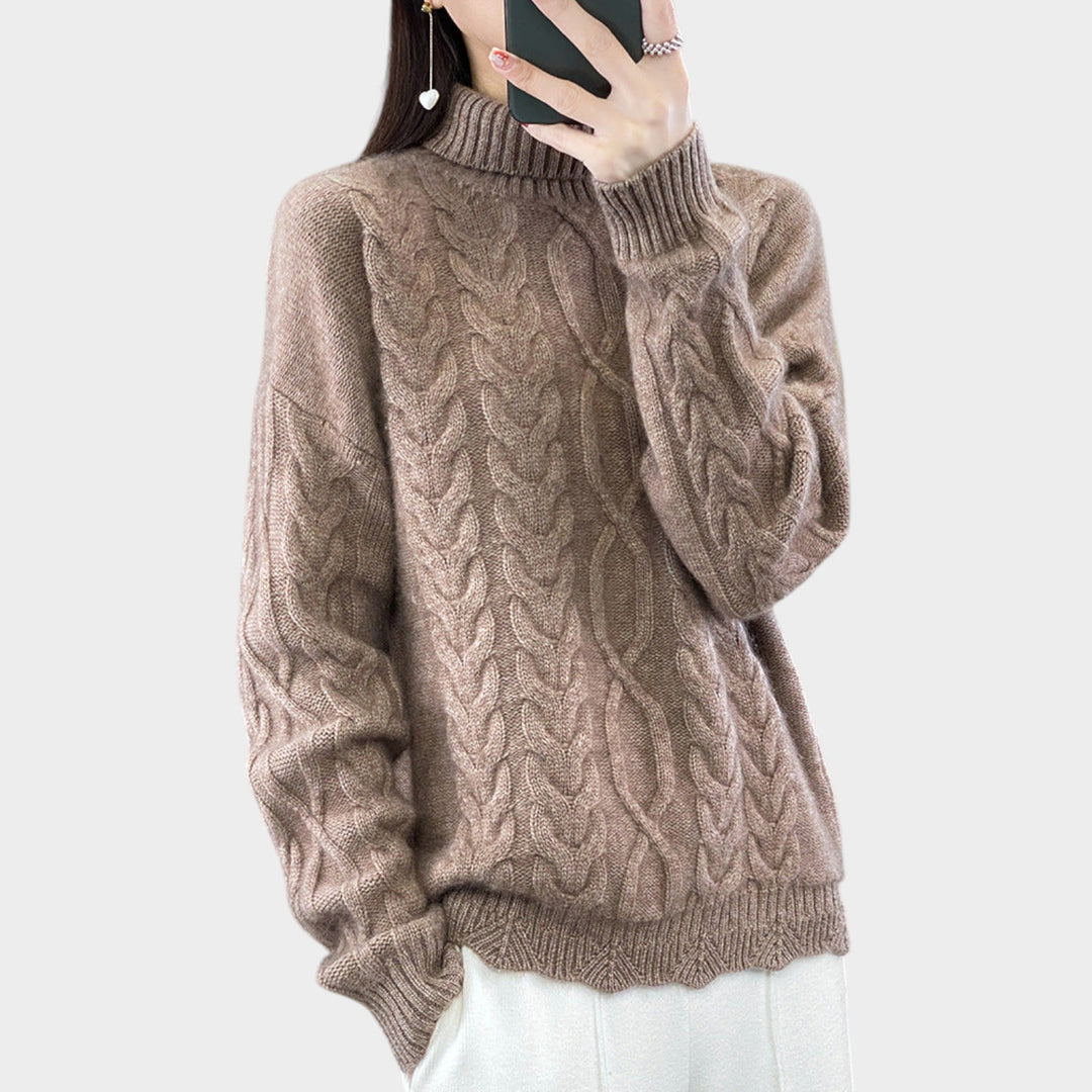 Women’s Cable Knit Sweater Oversized Crew Neck
