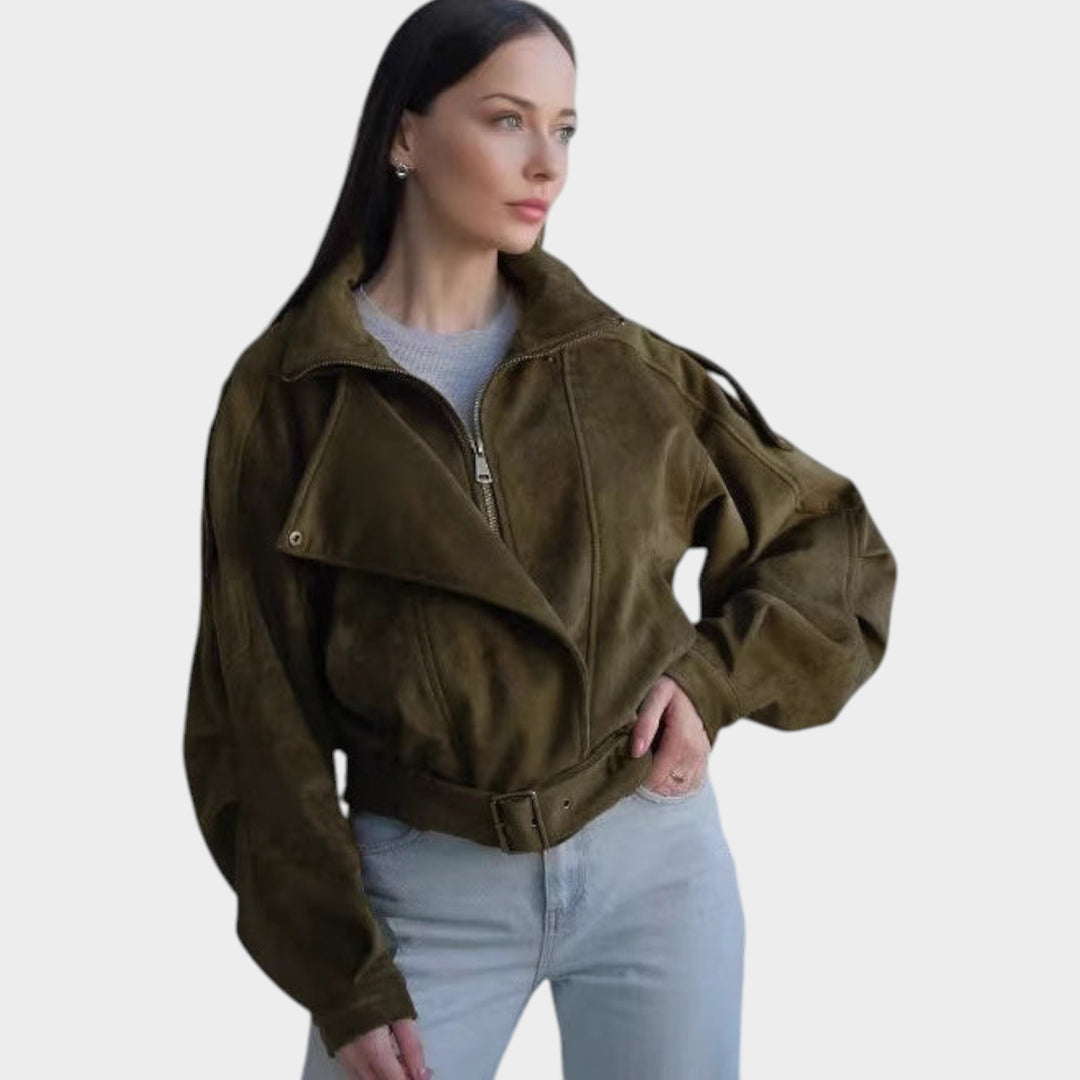 Women’s Suede Cropped Jacket Asymmetrical Zip Fitted