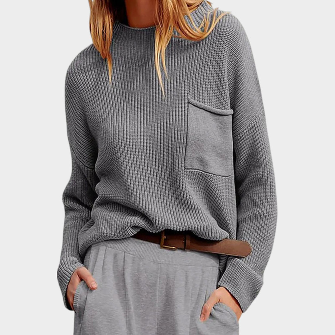 Women’s Crew Neck Sweater Pocket Detail Casual Fit
