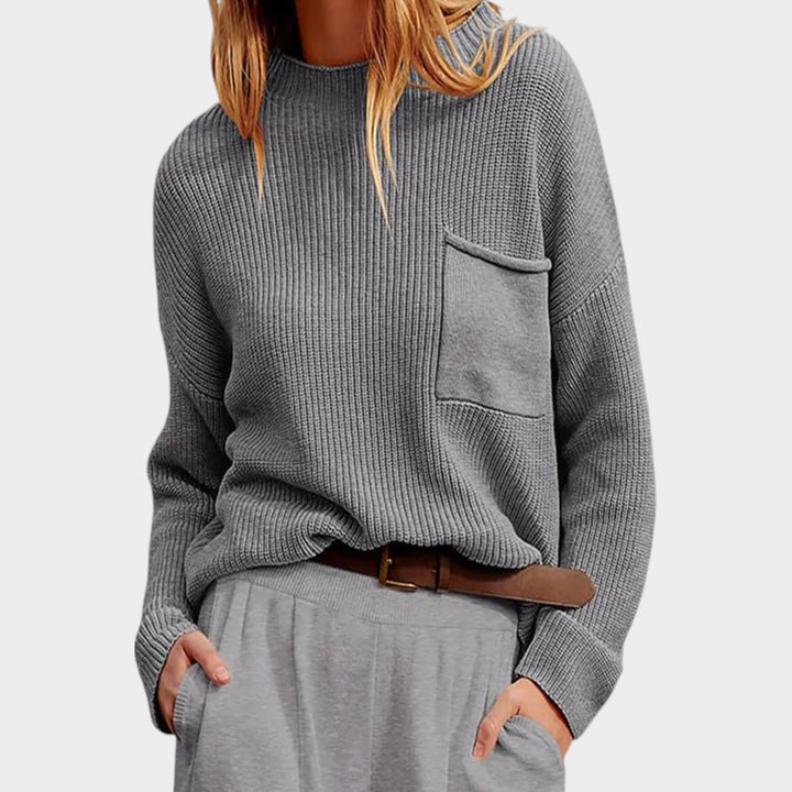 Women’s Crew Neck Sweater Pocket Detail Casual Fit