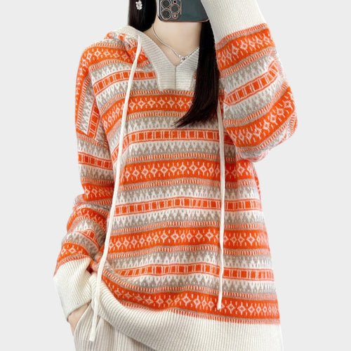 Women’s Knit V Neck Hoodie Oversized Relaxed Fit