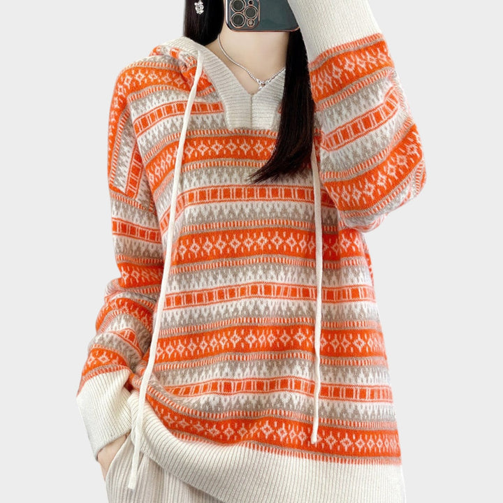 Women’s Knit V Neck Hoodie Oversized Relaxed Fit