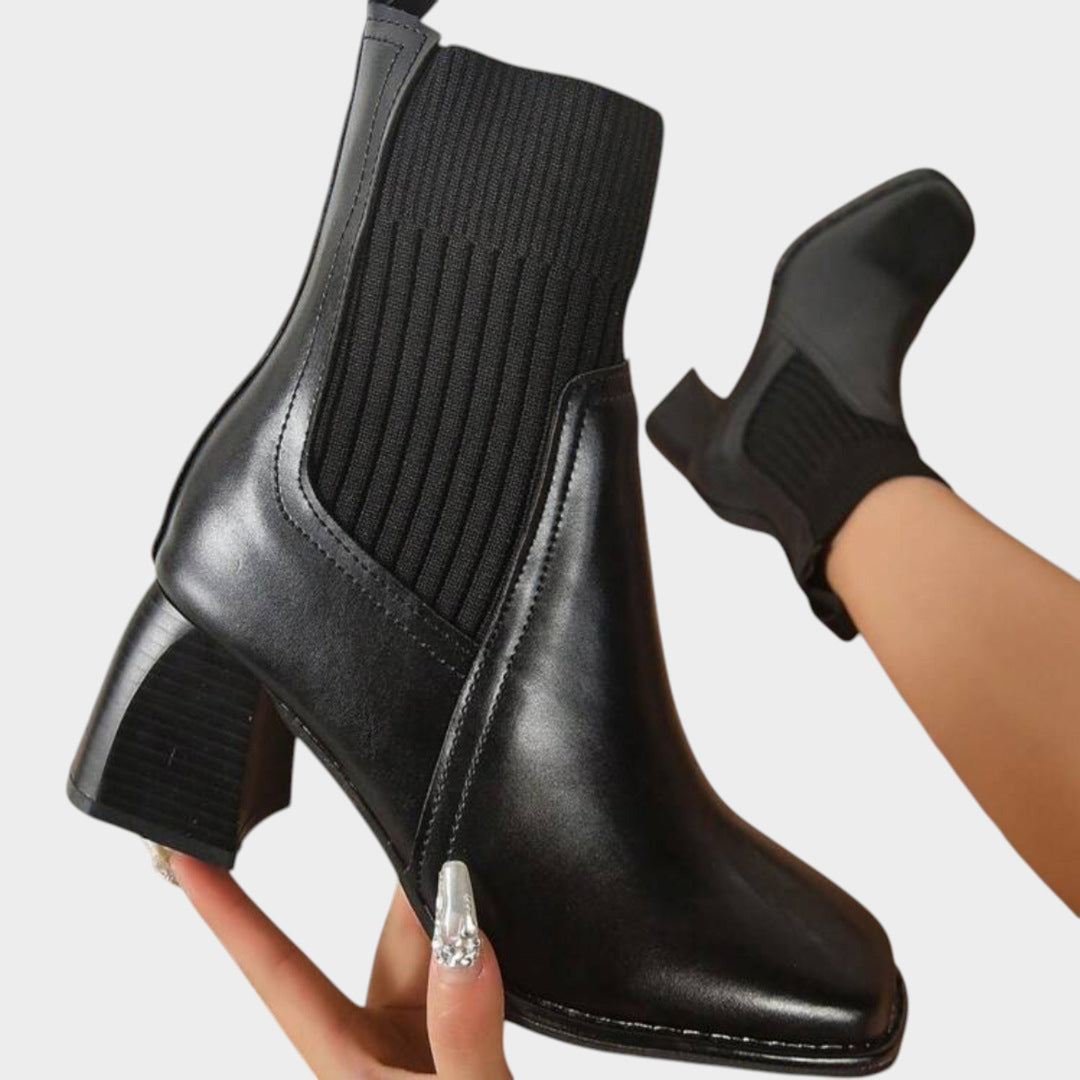 Women’s Ankle Boots Knit Slip On Shaft Block Heel