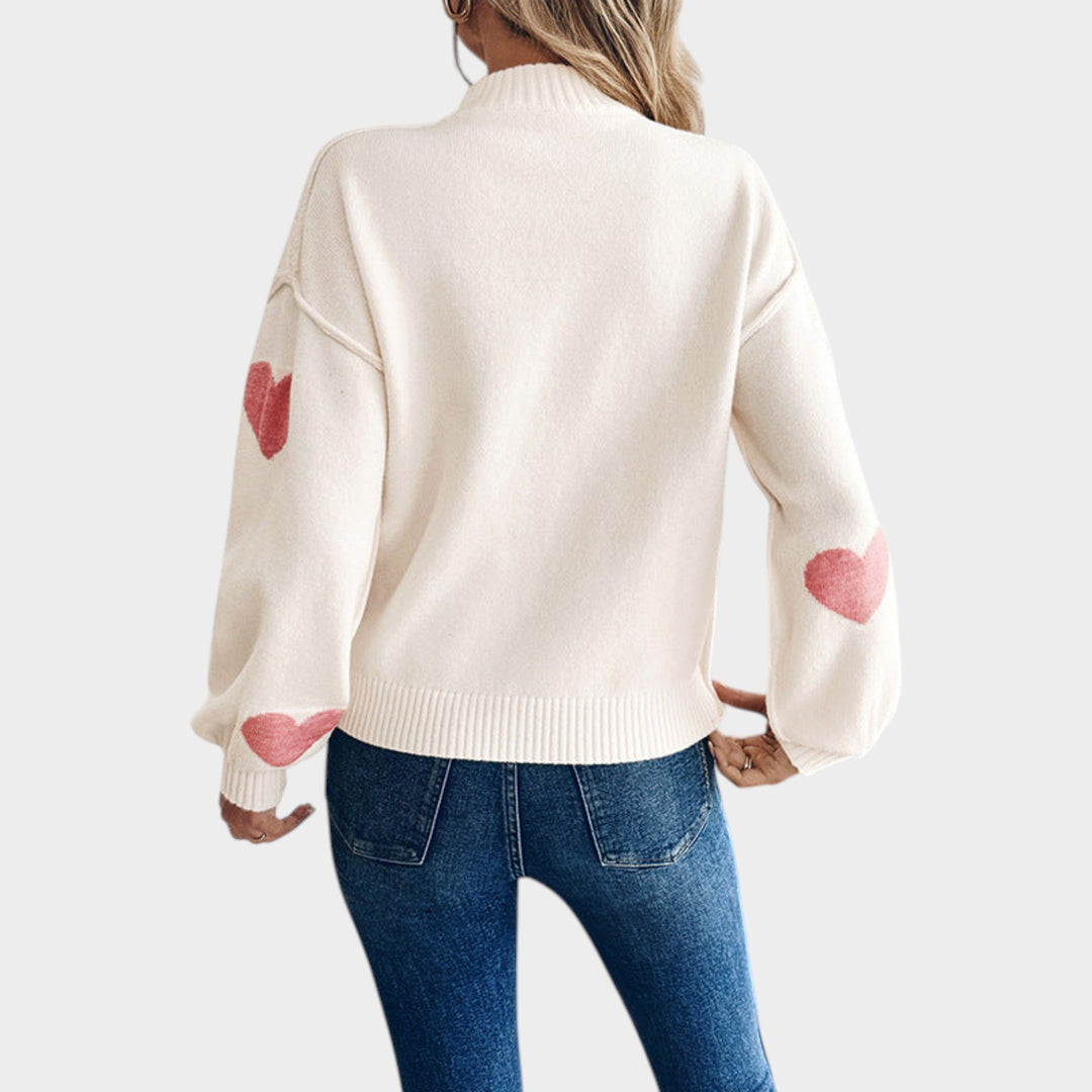 Women’s Knit Sweater Heart Intarsia Stand Collar