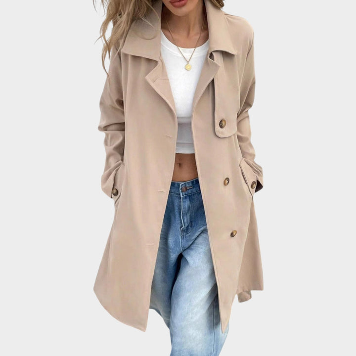 Women’s Trench Coat Button Front Practical Pockets Timeless Design