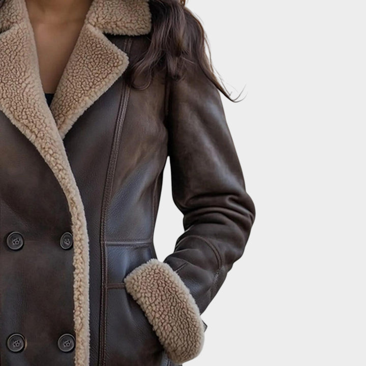 Women’s Faux Leather Shearling Coat Double Breasted