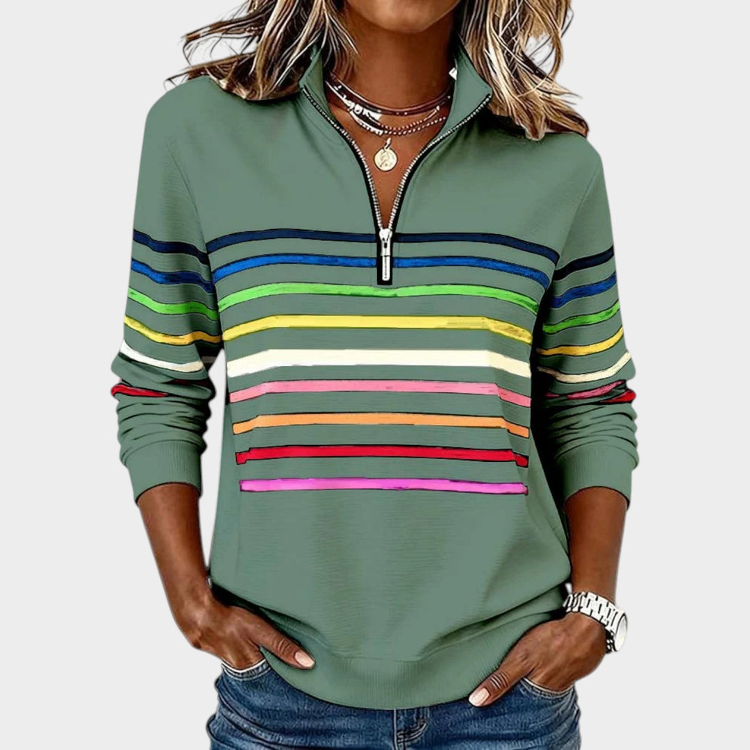 Women’s Striped Sweatshirt Quarter Zip Muliticolor