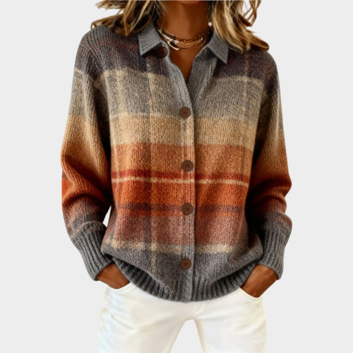 Women's Plaid Cardigan Ombre Knit Autumn Style