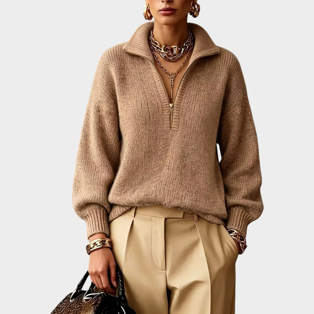 Women’s Quarter Zip Knit Sweater High Collar Relaxed Fit
