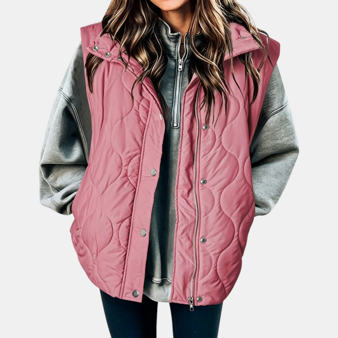 Women’s Sleeveless Jacket Button Front with Practical Pockets