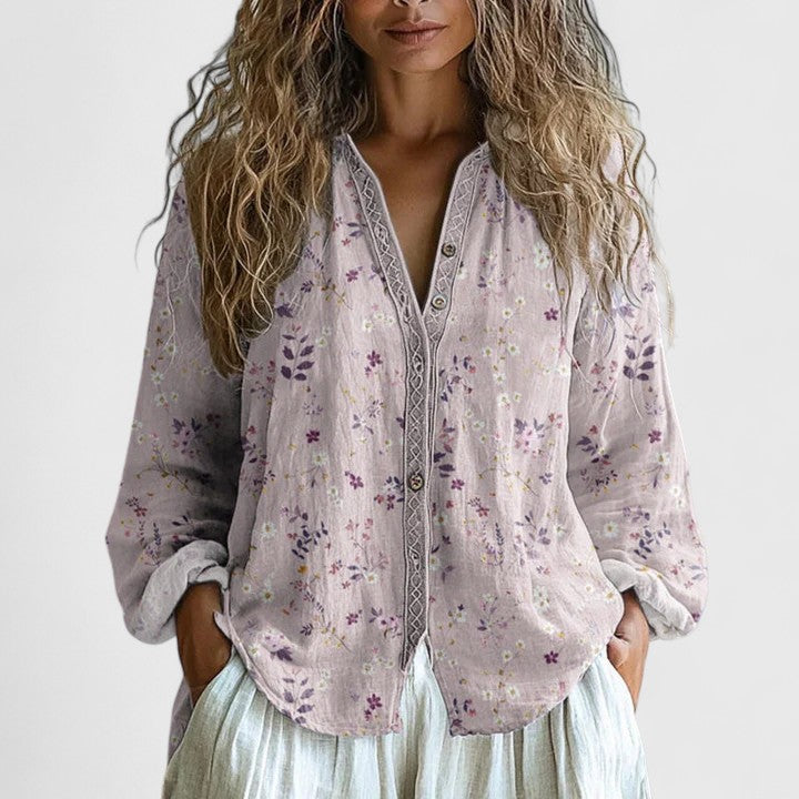 Floral Boho Blouse | Casual Long Sleeve V-Neck Top