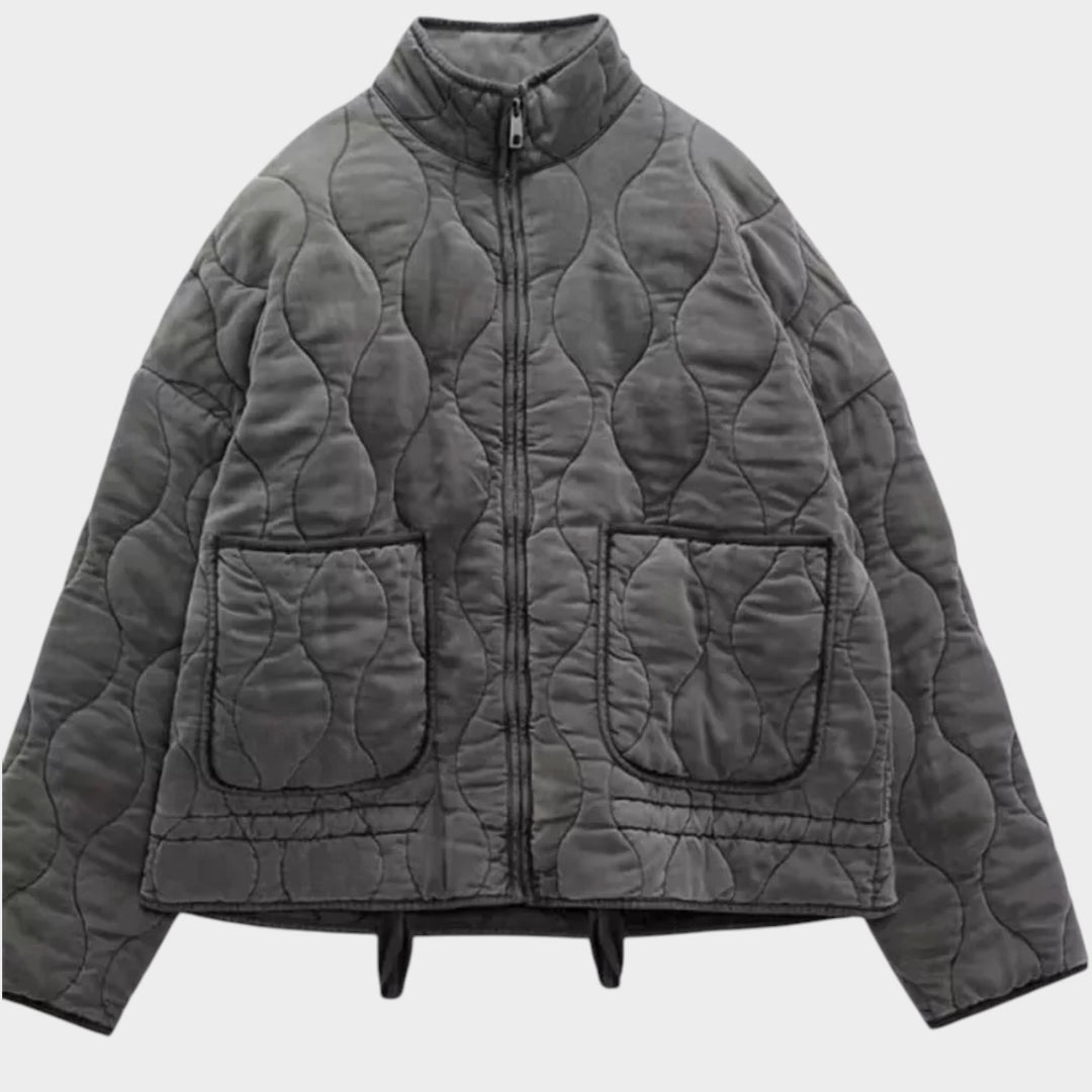 Women’s Cropped Quilted Jacket Tie Waist Pockets