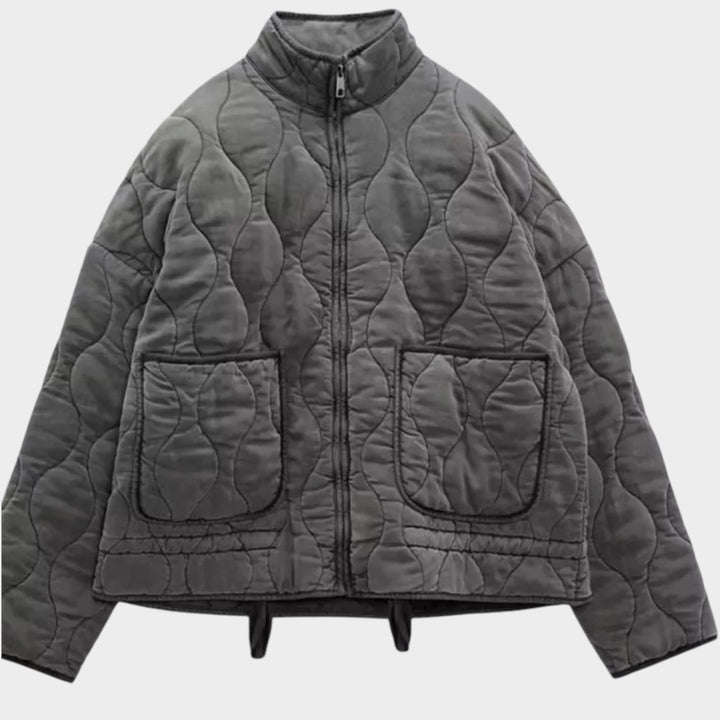 Women’s Cropped Quilted Jacket Tie Waist Pockets