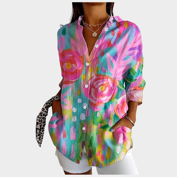 Floral Button-Up Blouse | Casual Long Sleeve Collared Shirt